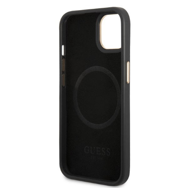 Puzdro Guess iPhone 13 6,1" čierna/čierna tvrdácase Peony Logo Plate MagSafe