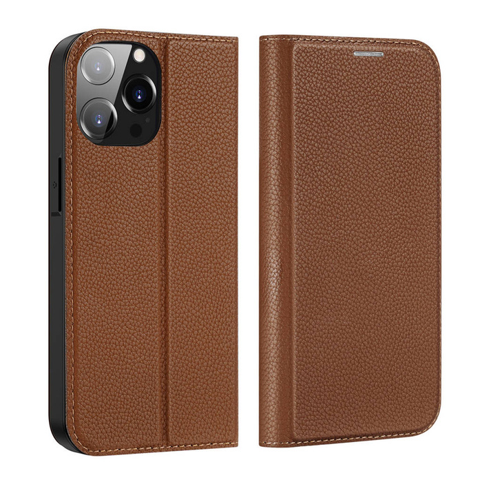Custodia Dux Ducis Skin X2 per iPhone 14 Pro Max custodia con patta magnetica marrone
