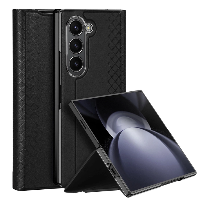 Dux Ducis Brill Ledertasche für Samsung Galaxy Z Fold 6 mit Klappe und Kartenfach – Schwarz