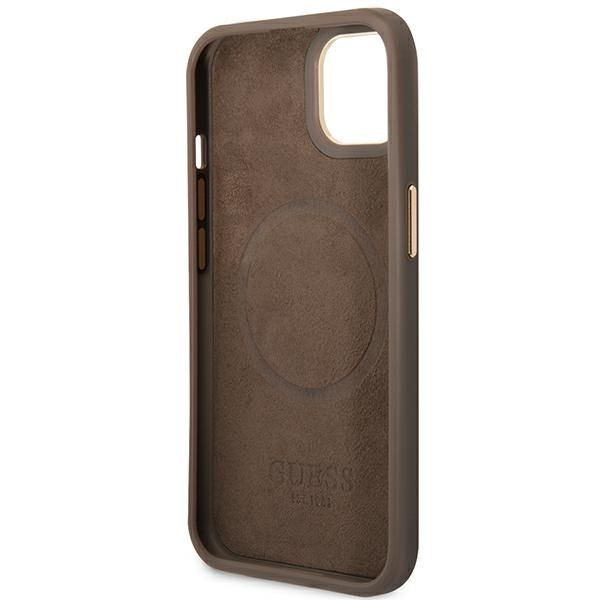 Case GUESS Apple iPhone 14 Plus 4G Logo Plate MagSafe Brown Hardcase