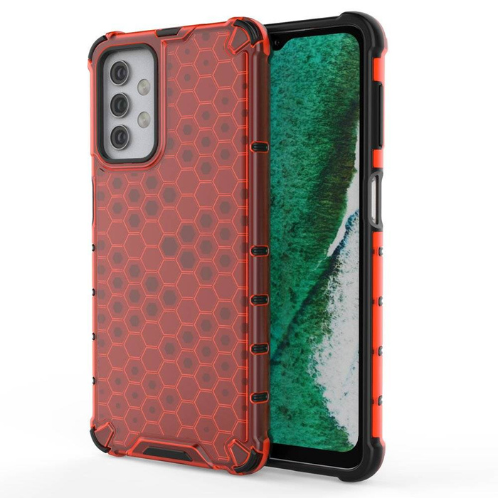 Honeycomb Handyhülle Schutzhülle mit TPU Rahmen für Samsung Galaxy A32 5G rot