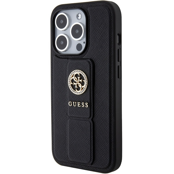 Etui Guess GUHCP15XPGSSADK iPhone 15 Pro Max 6.7" czarny/black hardcase Grip Stand 4G Saffiano Strass Case