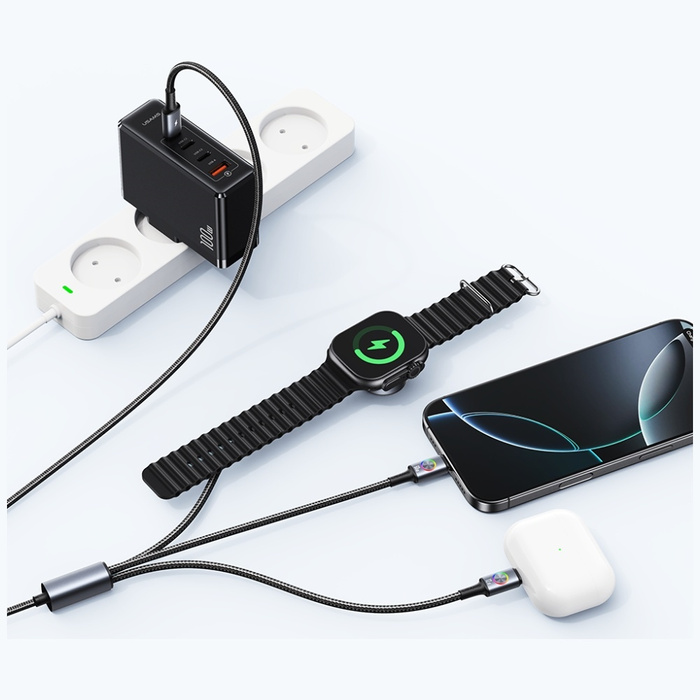 Kabel USAMS Huan 72W USB-C do USB-C z Ładowarką Bezprzewodową do Zegarka SJ754 Matowy