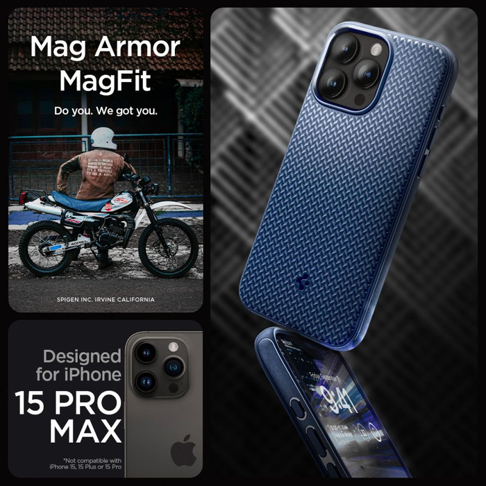 Case iPhone 15 Pro Max Spigen Mag Armor MagSafe Navy Blue Case