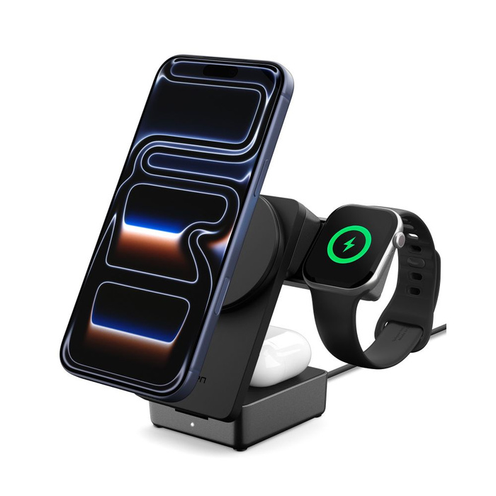 Spigen EF323MQ ESSENTIAL 3IN1 MagNETIC MagSafe CARGADOR INALÁMBRICO 25W Qi2.2 NEGRO