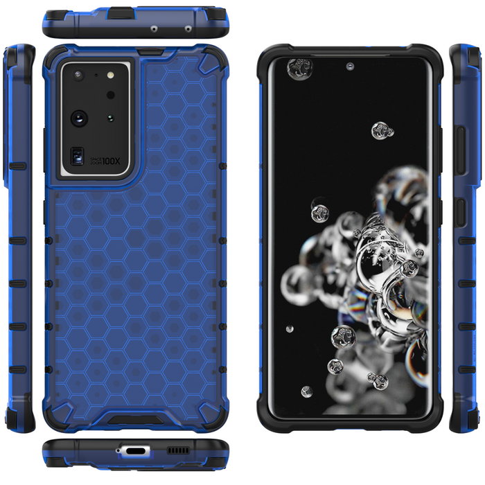 Honeycomb coque housse blindée avec cadre en gel Samsung Galaxy S22 Ultra blue