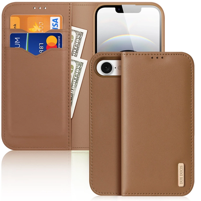 Dux Ducis Hivo iPhone 16e Case with Flip and RFID Protection - Brown