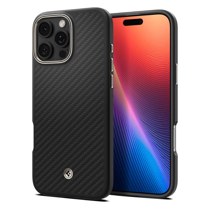 Hülle Spigen Mag MagSafe iPhone Enzo Aramid 16 Pro Schwarz/natürlich