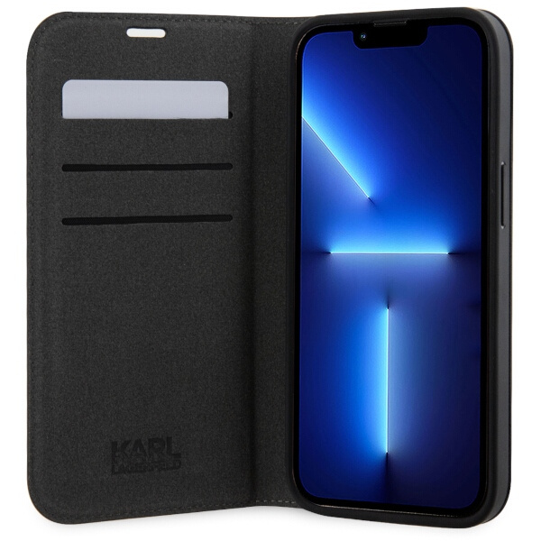 Hülle Karl Lagerfeld KLBKP14XSANKCPK iPhone 14 Pro Max 6,7" Buchcase schwarz/schwarz Saffiano Karl &amp; Choupette Case