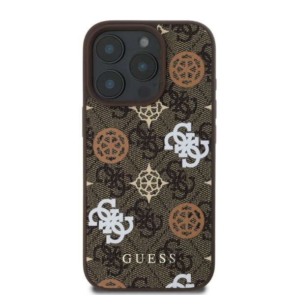 Etui Guess iPhone 16 Pro brązowy/brown MagSafe PU Peony On 4G Background