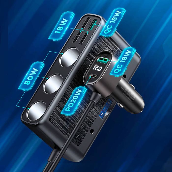 Joyroom 9in1 ladergerät Auto-Laptop 154W - 5x USB / 1x USB Typ C / 3x Zigarettenanzünder Power Delivery / Quick Charge / PPS / AFC / FCP schwarz (JR-CL06)