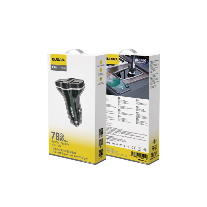 Dudao R78 78W USB-C PD / 2xUSB-A QC Autoladegerät - Schwarz