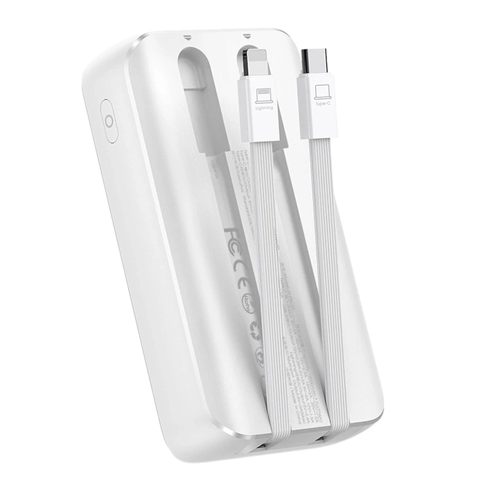 Mini power bank with built-in cables Joyroom JR-PBC06 30W 10000mAh - white
