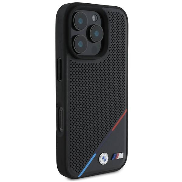 Coque BMW iPhone 16 Pro 6.3" noir/noircase M Perforated Tricolor Line MagSafe