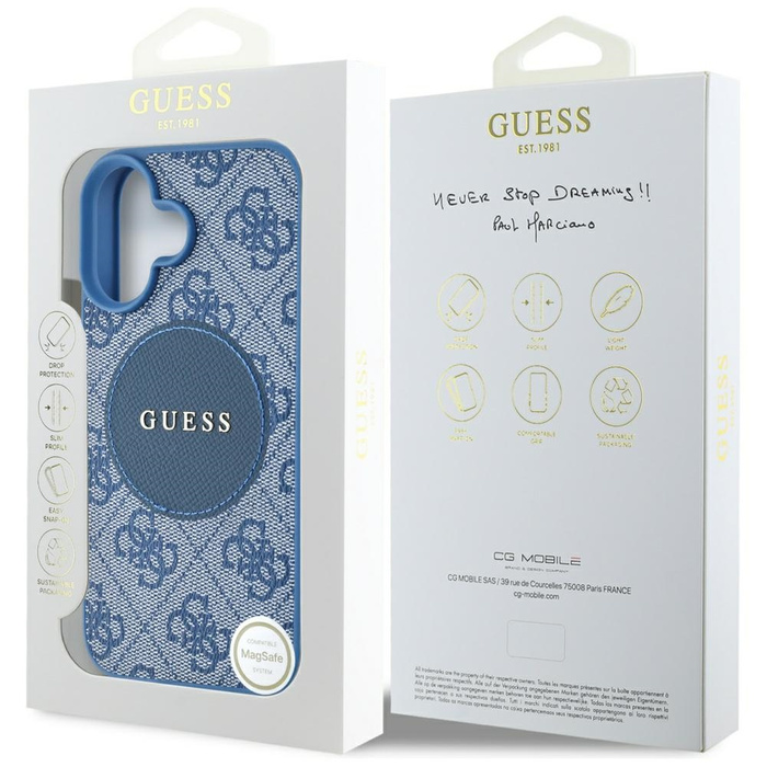 Etui Guess 4G Circle Classic Logo        MagSafe do iPhone 16 niebieski