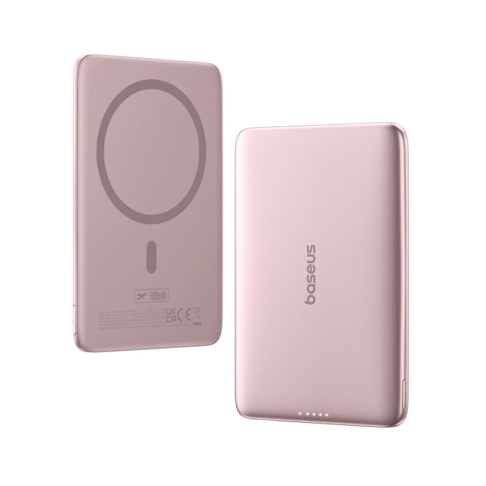 Powerbank Baseus PicoGo AM41 5000mAh 20W Ultra-Slim kompatybilny z MagSafe z kablem Baseus Simple USB-C 60W 30cm - różowy