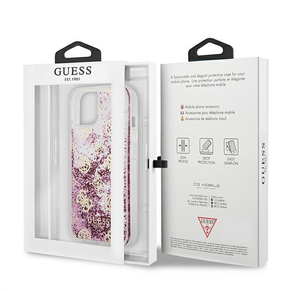Pouzdro GUESS Apple iPhone 13 Mini Peony Liquid Glitter Pink Hardcase