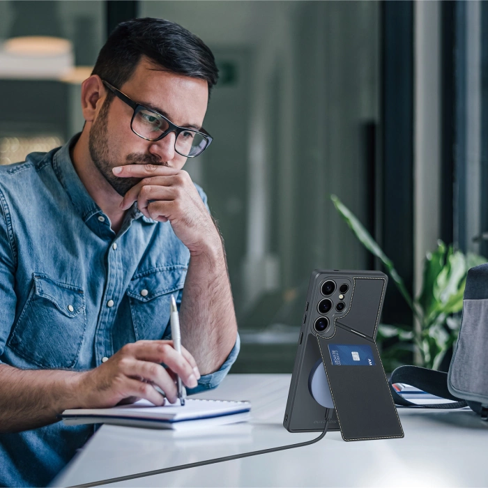 Dux Ducis Rafi II Hülle für Samsung Galaxy S25 Ultra mit Ständer und Geldbörse – Schwarz