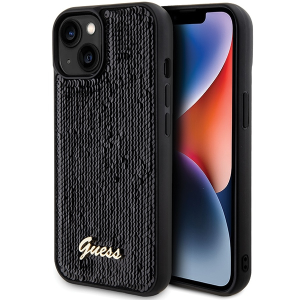 Etui Guess GUHCP15SPSFDGSK iPhone 15 6.1" czarny/black hardcase Sequin Script Metal Case