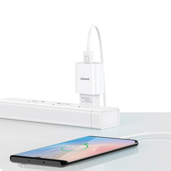 Chargeur USAMS 1xUSB T21 Câble USB-C 2.1A Fast Charging T21OCTC01 Blanc