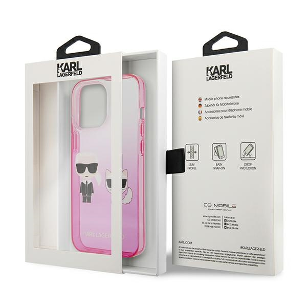 Case KARL LAGERFELD Apple iPhone 13 13 Pro Gradient Ikonik Karl &amp; Choupette Pink Hardcase