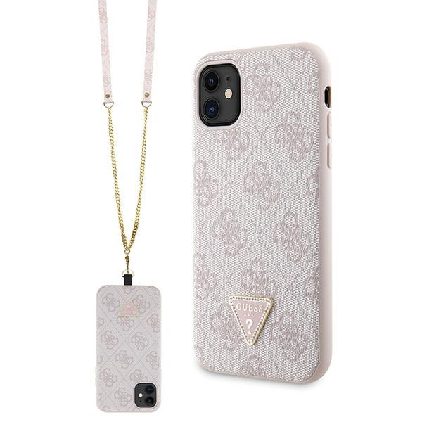 Guess GUHCN61P4TDSCPP iPhone 11 / Xr 6.1" rosa/rosa hartcase Crossbody 4G Metall Logo