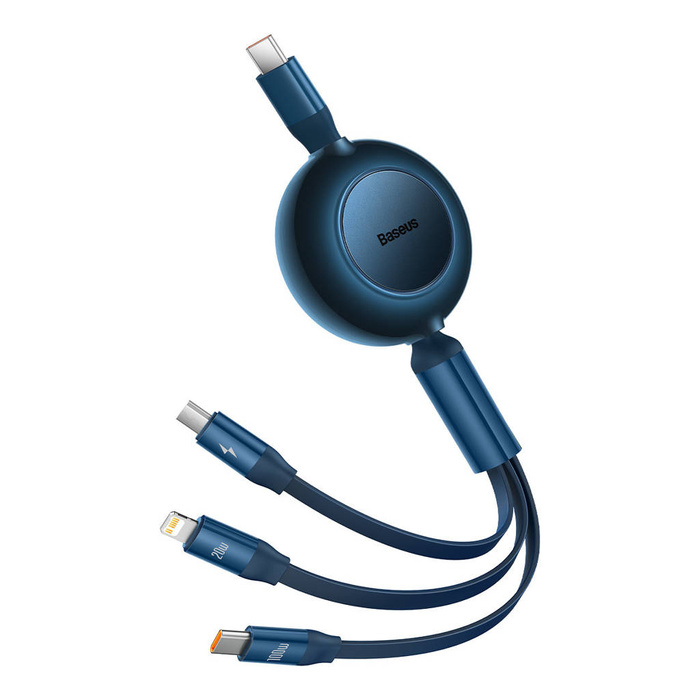 Baseus Bright Mirror 2 cable retráctil 3en1 USB Tipo C - micro USB + Lightning + USB Tipo C 3.5A 1.1m azul (CAMJ010203)