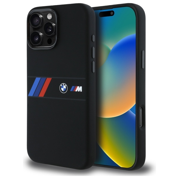 Coque BMW iPhone 16 Pro Max noir/noircase Silicone Middle Stripe MagSafe