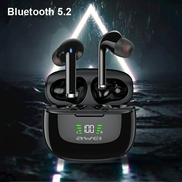 Casque AWEI Bluetooth Wireless 5.2 TA8 TWS Station d'accueil pour le sport Noir