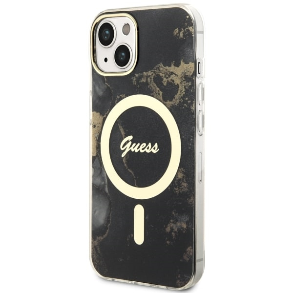 Hülle Guess GUHMP14SHTMRSK iPhone 14 6.1" schwarz/schwarz hartcase Golden Marble MagSafe Case