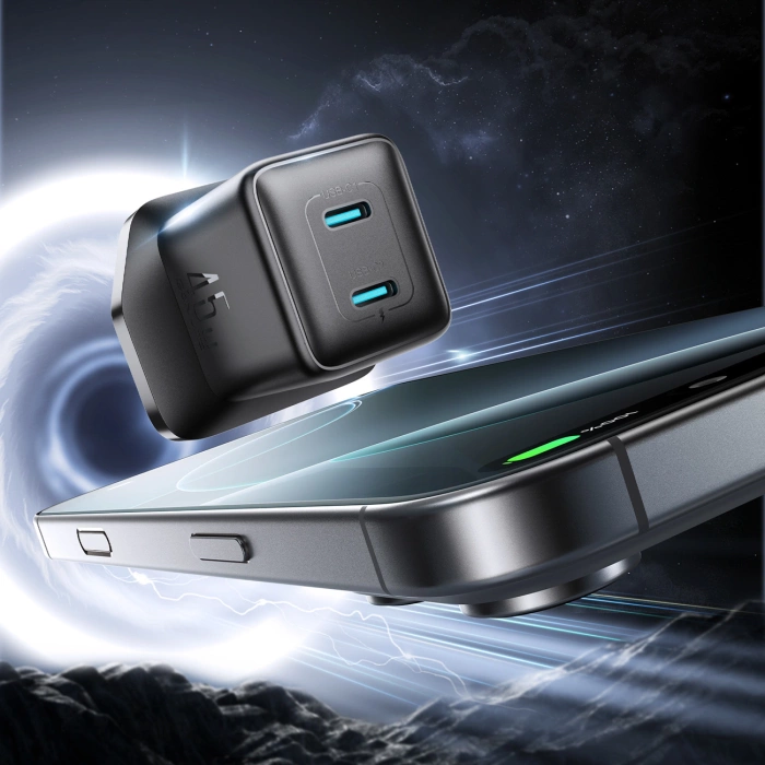 Joyroom JR-TCG17 45W 2 x USB-C Wandladegerät (UK-Stecker) - schwarz