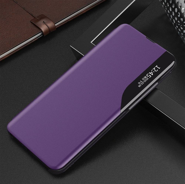 Eco Leather View Case elegantní pouzdro pouzdro s flipovým krytem a funkcí stojánku Xiaomi Redmi K40 Pro+ / K40 Pro / K40 / Poco F3 fialové