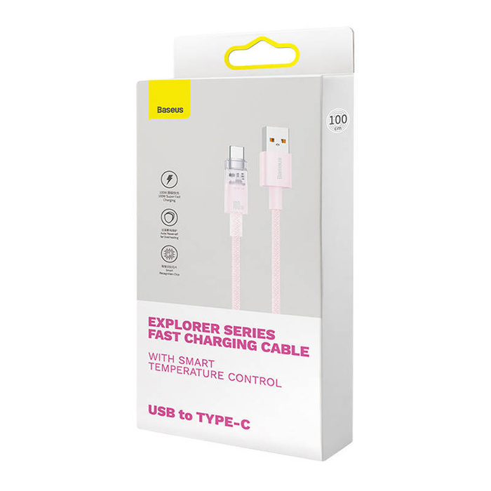 Quick Charge USB-C Baseus Flash, 6A,1m (Pink)