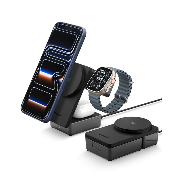 Spigen EF323MQ ESSENTIAL 3IN1 MagNETIC MagSafe CHARGEUR SANS FIL 25W Qi2.2 NOIR