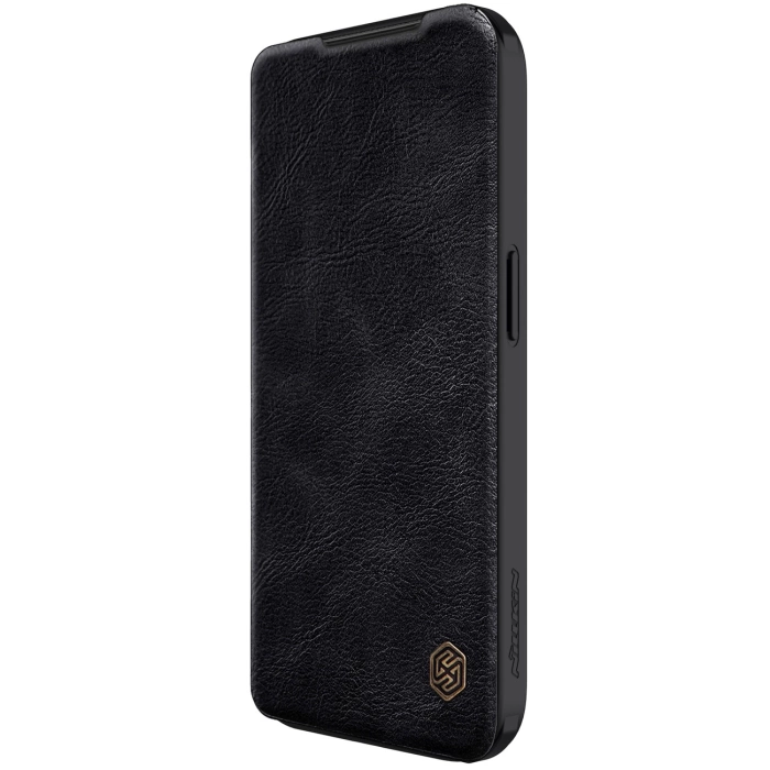 Skórzane etui z klapką osłoną aparatu do iPhone 15 Pro Max Nillkin Qin Pro Leather - czarne