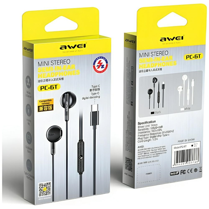 AWEI słuchawki stereo PC-6T USB-C czarny/black