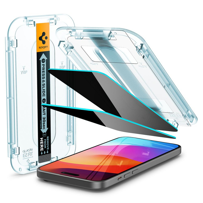 Tempered Glass Spigen Glas.tr "ez Fit" 2er-Pack iPhone 15 Plus Datenschutz