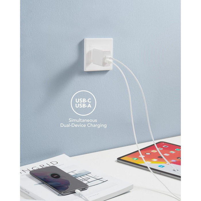 Ładowarka sieciowa do telefonu VEGER USB A + Typ C PD QC3.0 3A 30W VLS302U biała