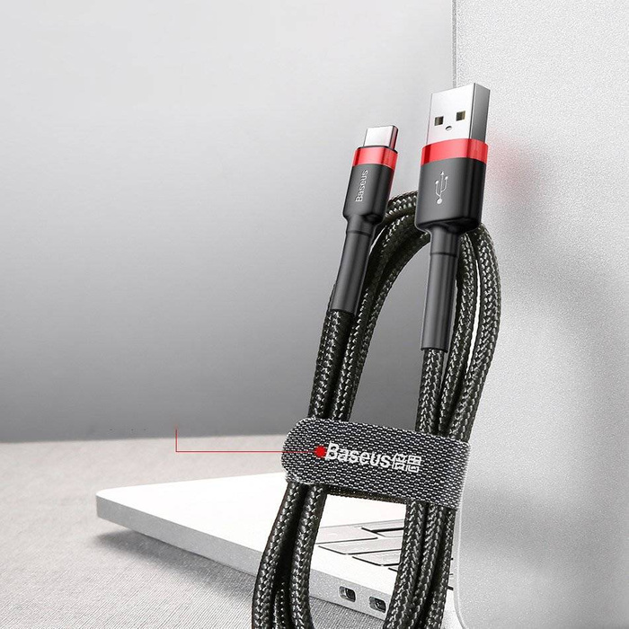 Cavo Baseus Cafule Cavo in nylon resistente USB / USB-C QC3.0 2A 3M nero-rosso (CATKLF-U91)