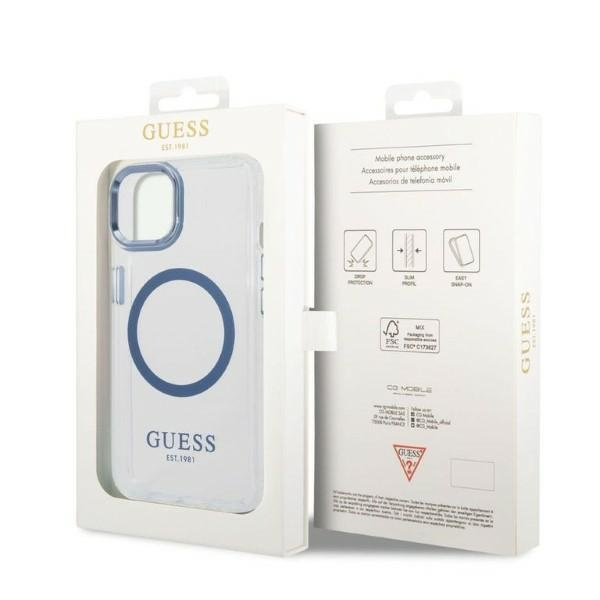 Pouzdro Guess iPhone 14 Plus 6,7" modrá/modrá hard case Metal Outline MagSafe