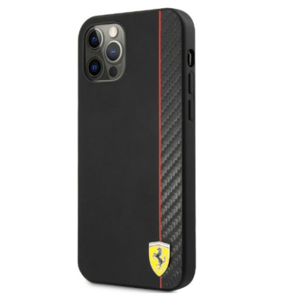Coque FERRARI Apple iPhone 12 Pro Max On Track Carbon Stripe Black Hardcase