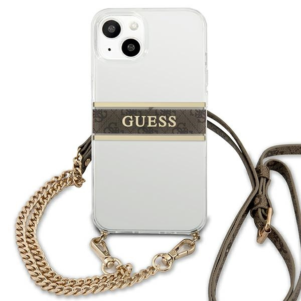 Coque GUESS Apple iPhone 13 Mini 4G Brown Strap Gold Chain Clear Hardcase