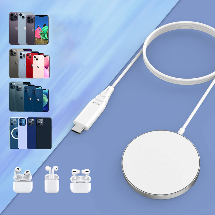 Cargador inductivo Choetech 15W con cable USB C blanco (T518-F)