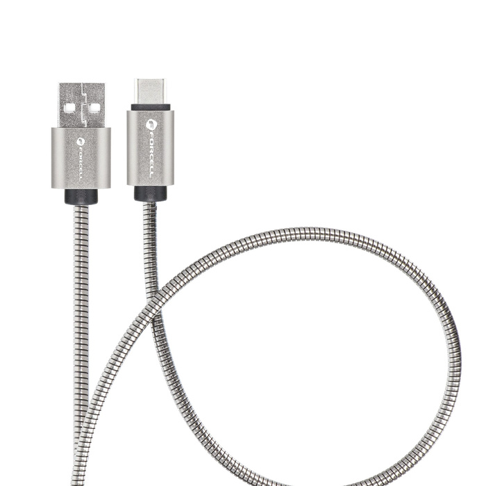 Kabel USB A do USB C Forcell F-Energy QC4.0 3A 66W Metal 2 m C234 srebrny