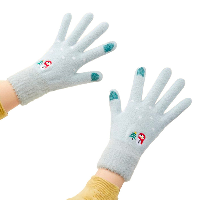 Guantes telefónicos de invierno para mujer con muñeco de nieve y árbol de Navidad - verdes