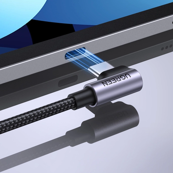 Ugreen US255 USB-C na šikmý kulatý kabel USB 2.0 CM/M Hliníková skořepina Niklování 0,5 m Šedočerná
