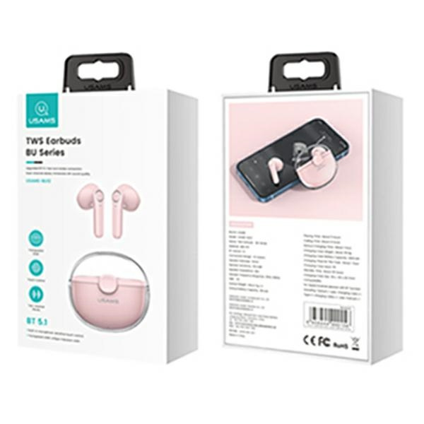 USAMS Kopfhörer Bluetooth 5.1 TWS BU Serie kabellos rosa/rosa BHUBU04