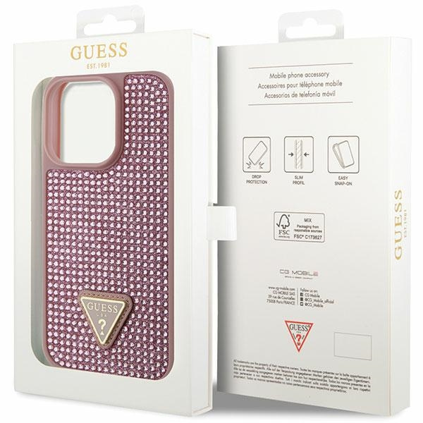Case Guess GUHCP14LHDGTPP iPhone 14 Pro 6.1" pink/pink hardcase Rhinestone Triangle Case
