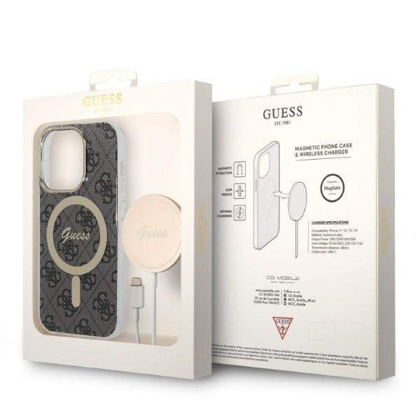 Kit Hülle Guess Case+ Ladegerät iPhone 14 Pro 6.1" schwarz/schwarz hart case 4G Print MagSafe