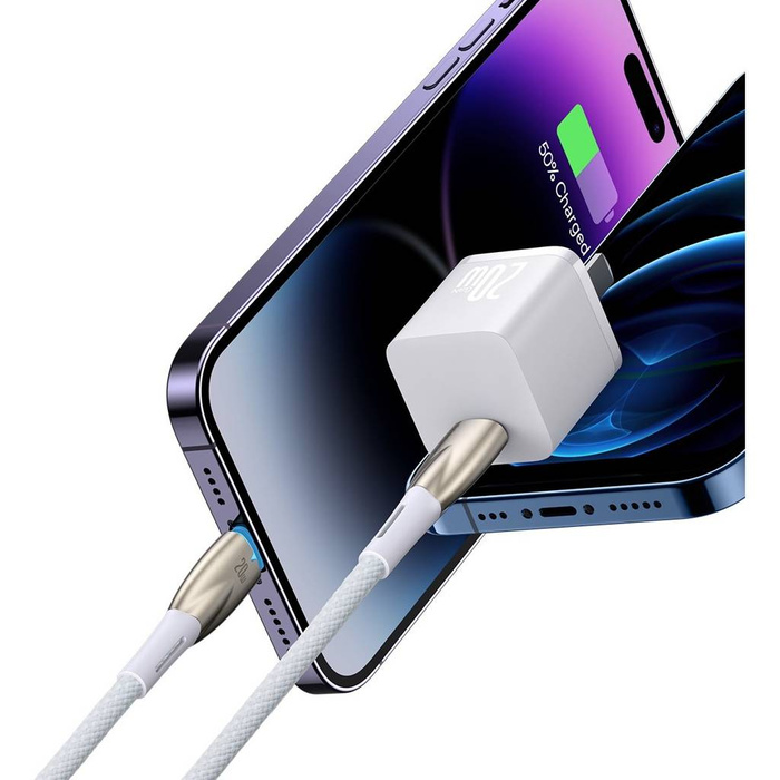 Baseus Glimmer Series kabel s rychlým nabíjením USB-C - Lightning 480Mbps PD 20W 1m bílá